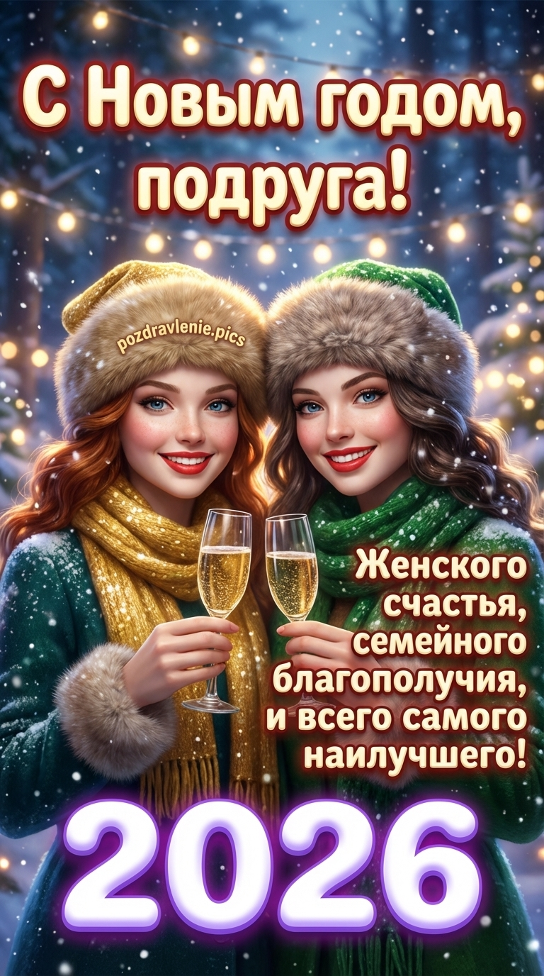 Открытка С новым годом 2026 подруга