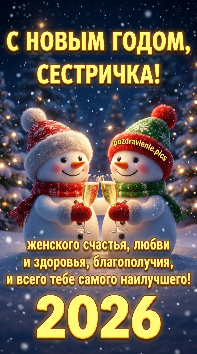 Открытка с Новым 2026 годом сестричка