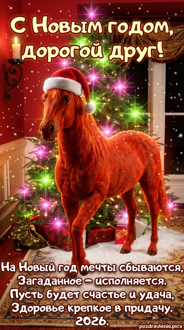 С новым годом дорогой друг открытка с пожеланием