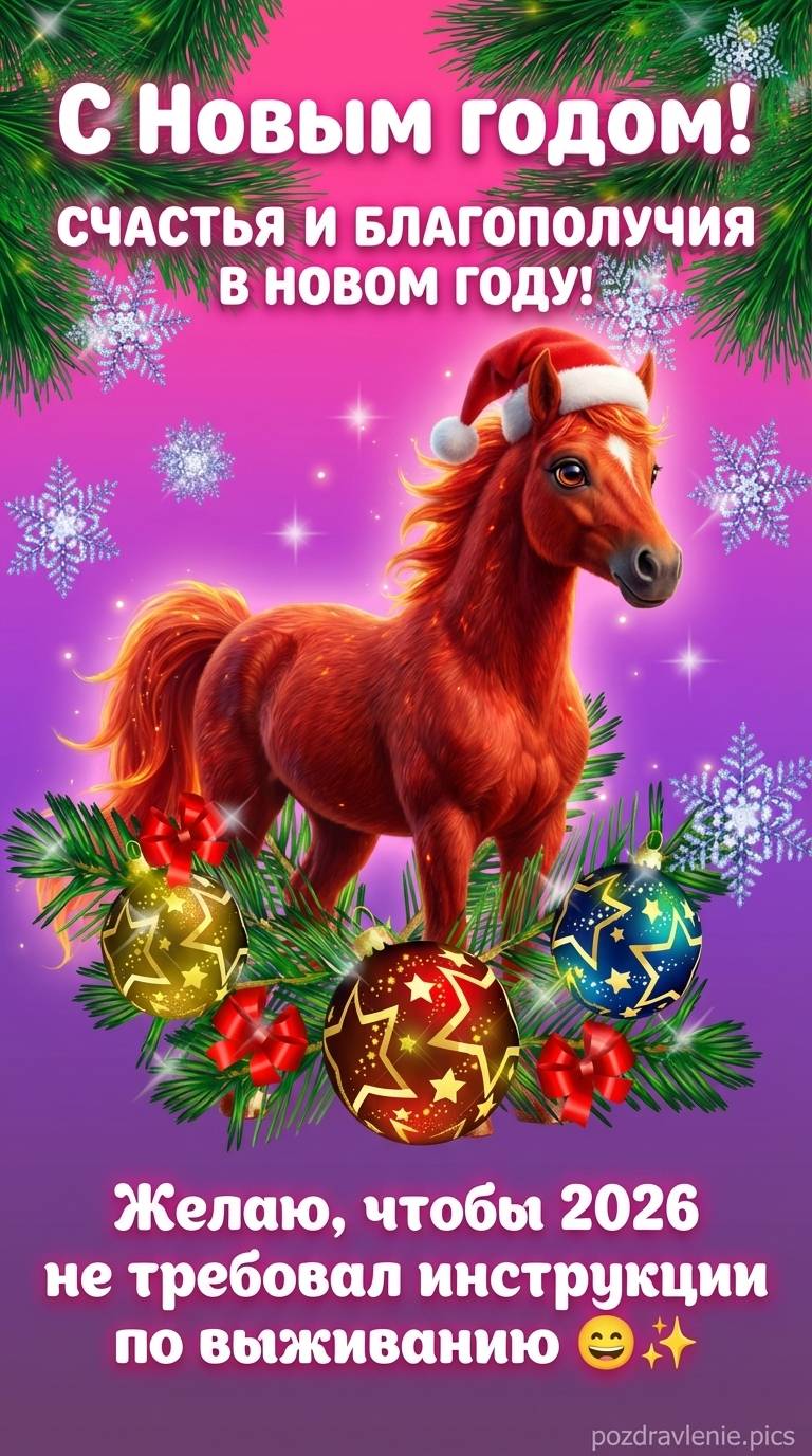 Прикольная открытка С Новым Годом с поздравлением
