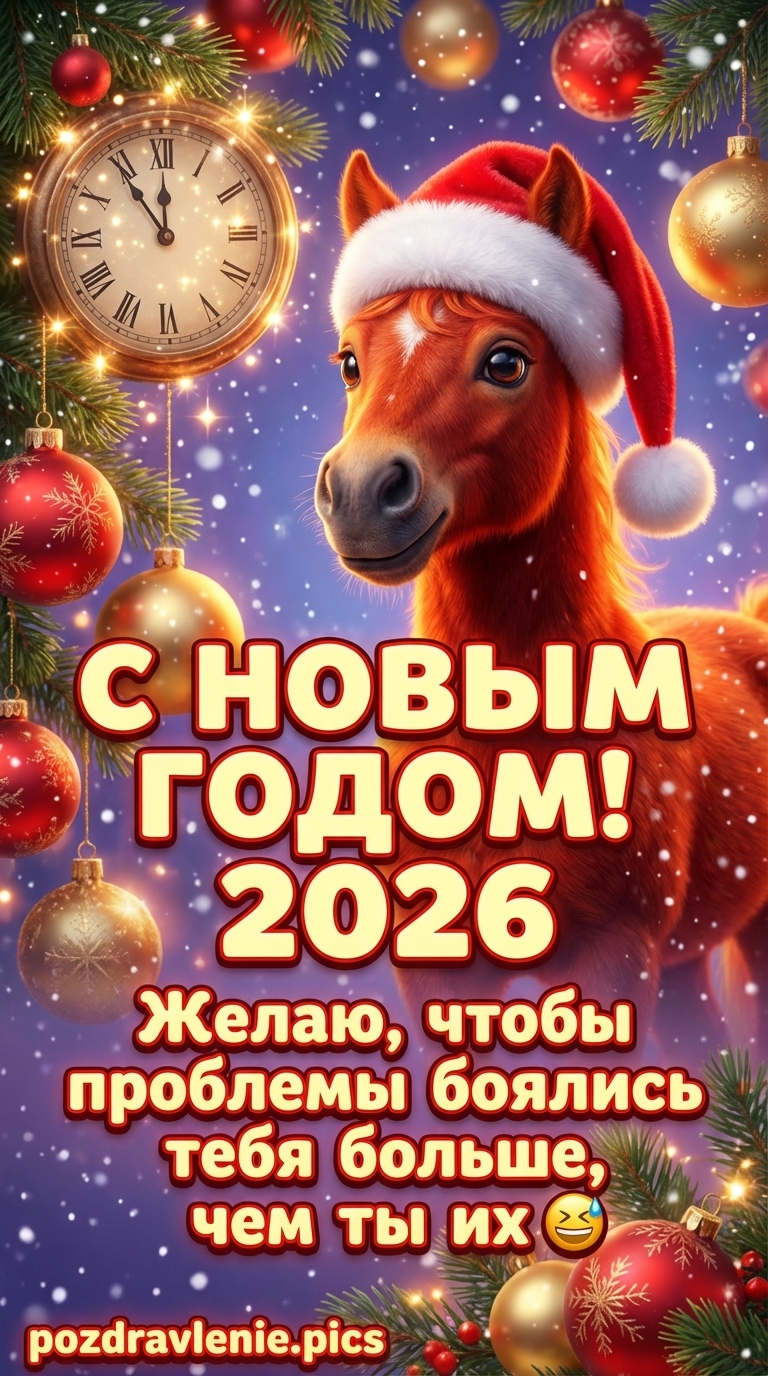 С Новым годом 2026 открытка яркая прикол