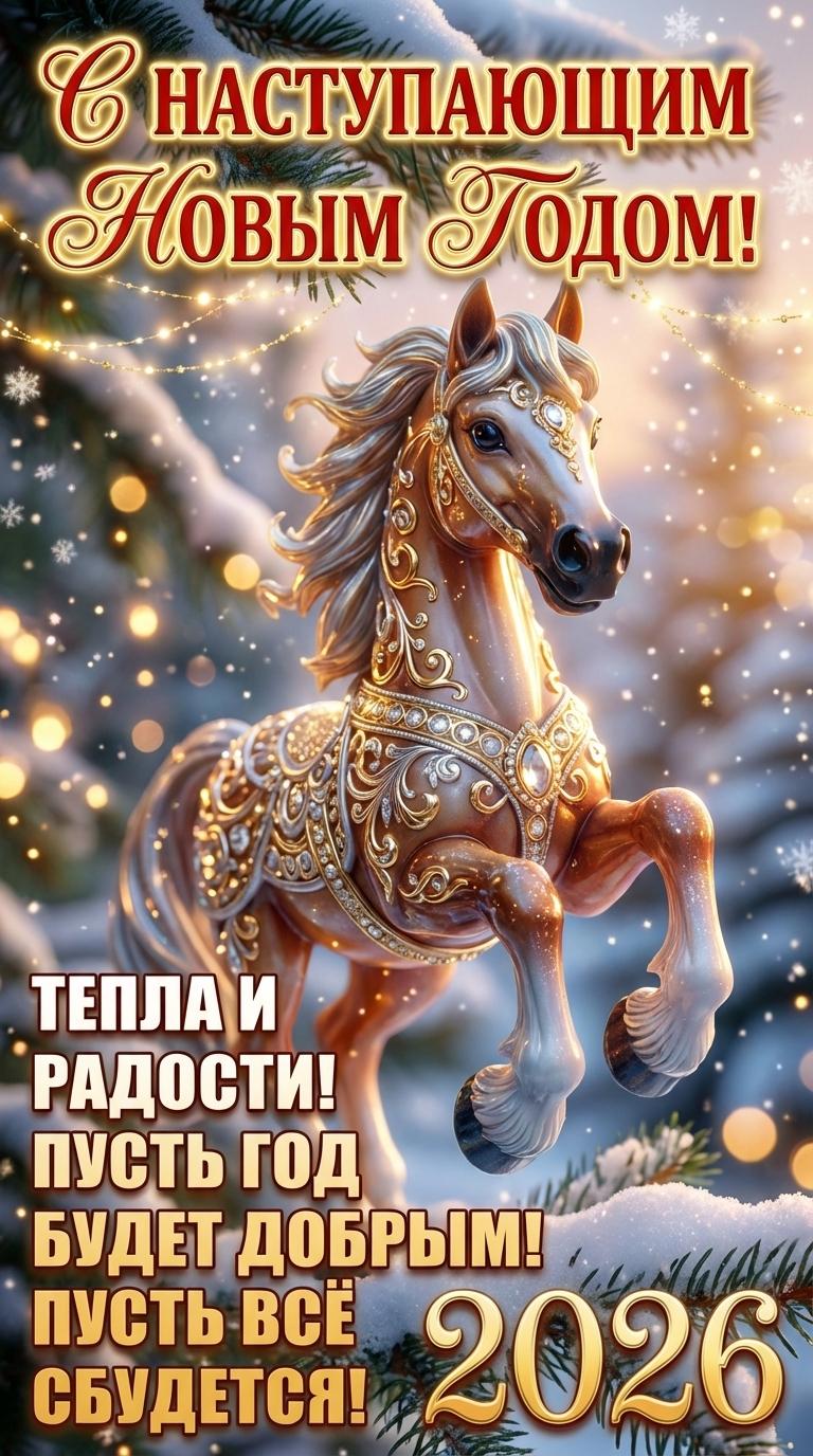 Яркая открытка с наступающим Новым годом 2026