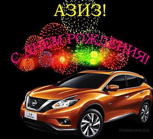 С Днем рождения Азиз открытка красивая именная