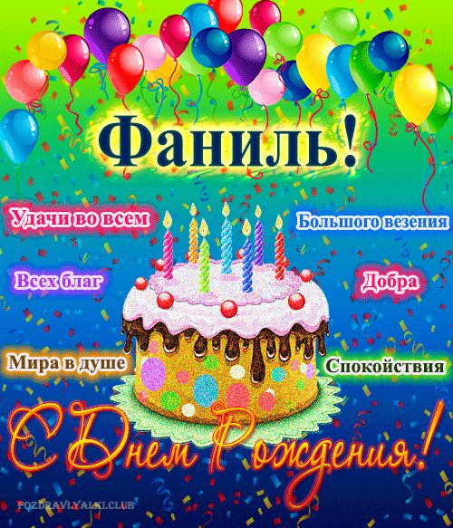 Открытка с днем рождения Фаниль с поздравлением