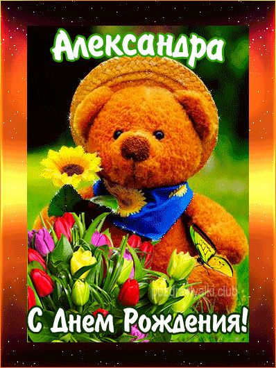 С Днем Рождения Александра открытка с мишкой