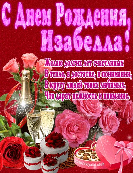 С Днем Рождения Изабелла открытка яркая