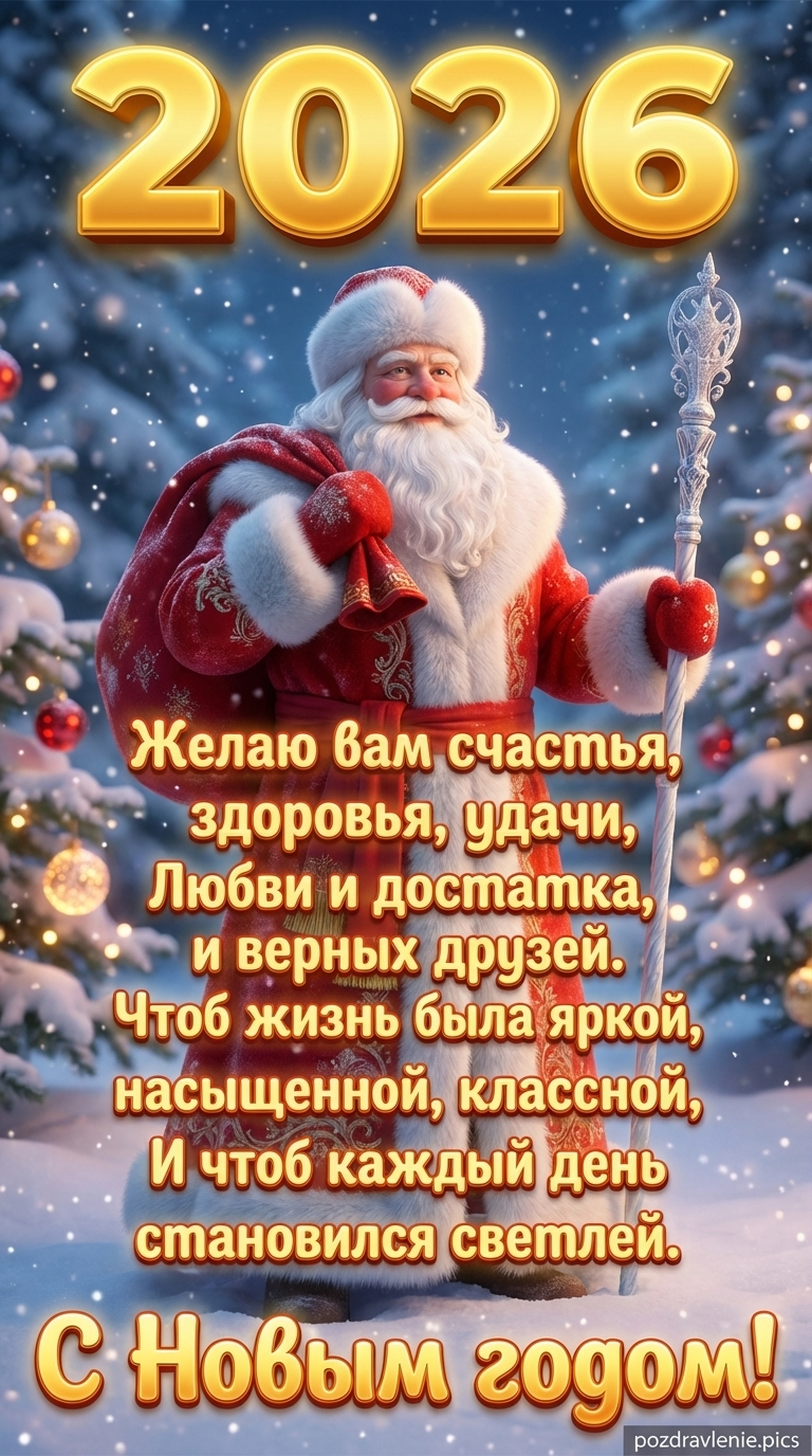 С новым годом красивая картинка с пожеланием 2026