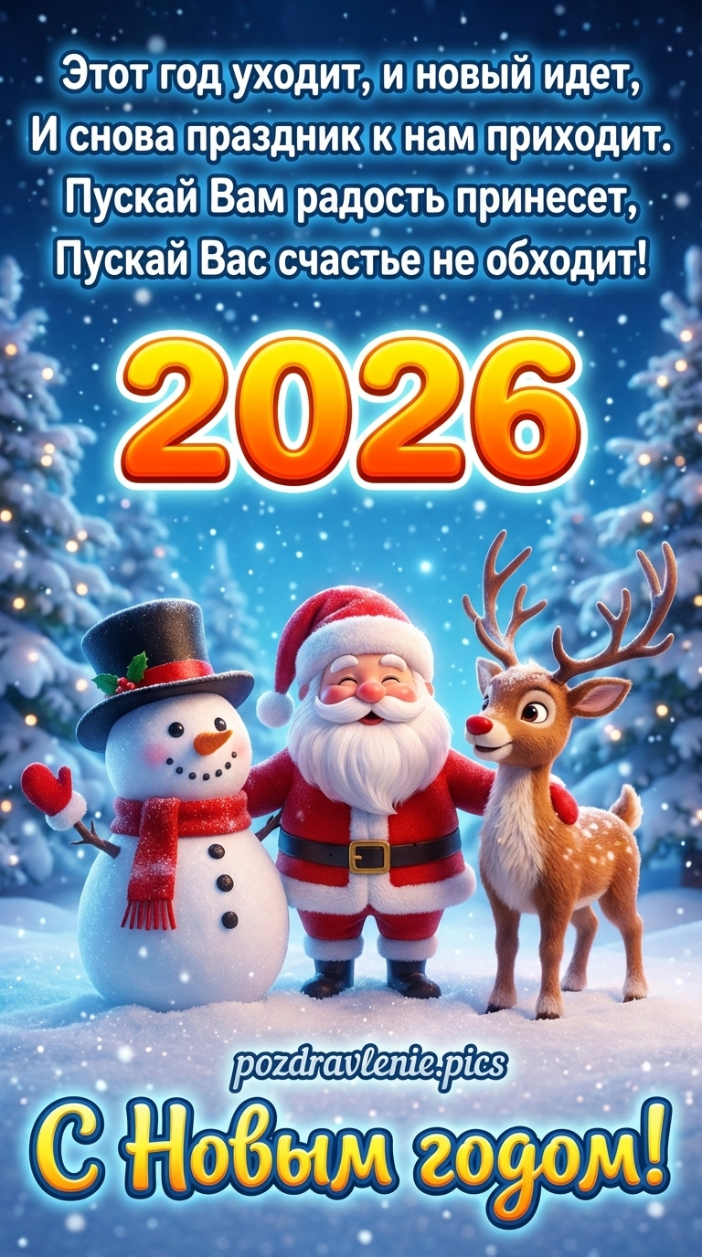 С новым годом 2026 с пожеланием открытка красивая