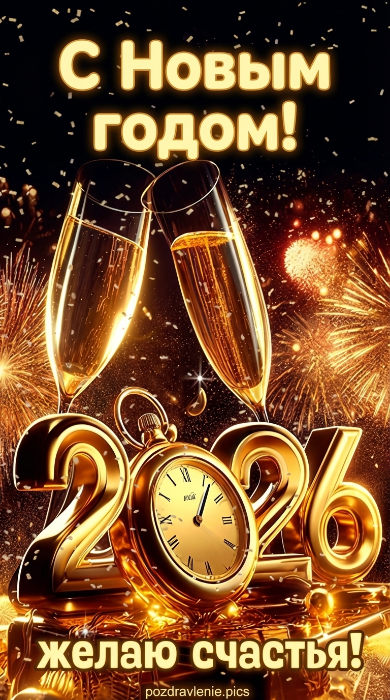 Новый год 2026 открытка красивая с часами