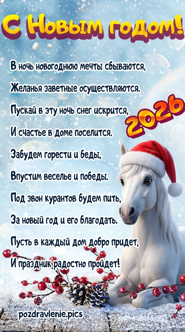 Открытка новогодняя 2026 с пожеланием в стихах