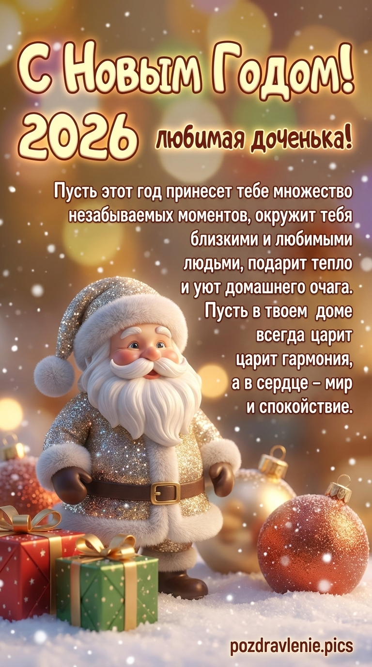 С новым годом открытка взрослой дочери 2026 с пожеланием