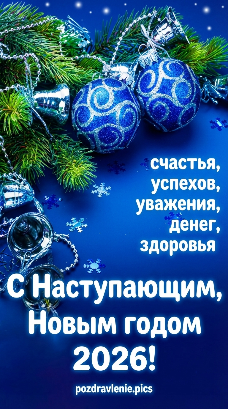 Зимняя открытка с лошадкой, горящей свечой и синими ёлочными шарами