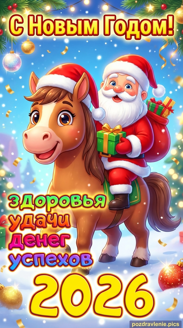 Пожелание с новым годом 2026 лошадь открытка
