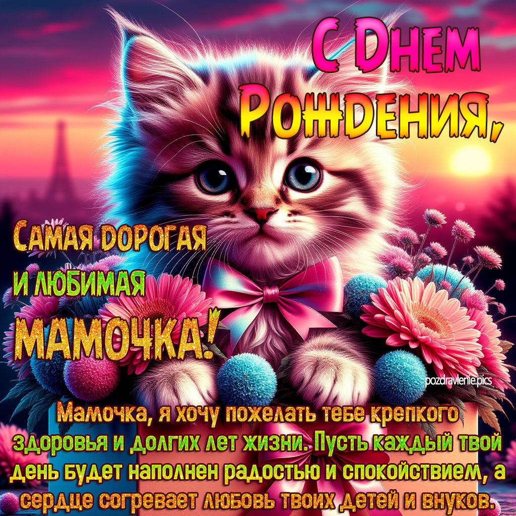 Красивая открытка маме с днем рождения с поздравлением