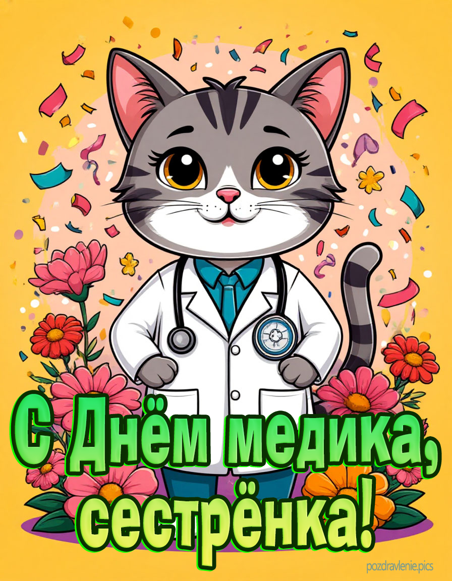 С днем медика сестренка - открытка с пожеланием