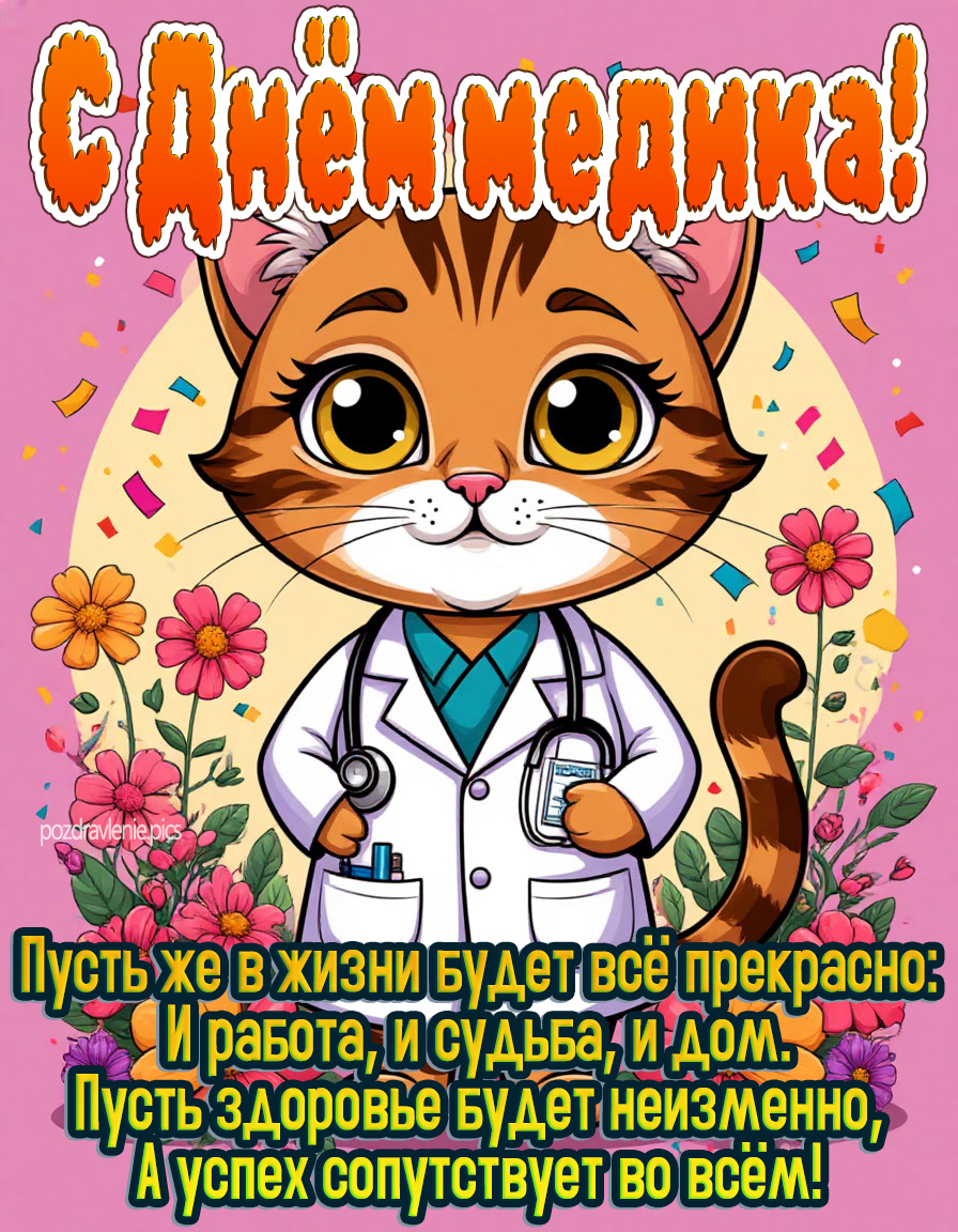 Пожелание медицинскому работнику с милым котиком