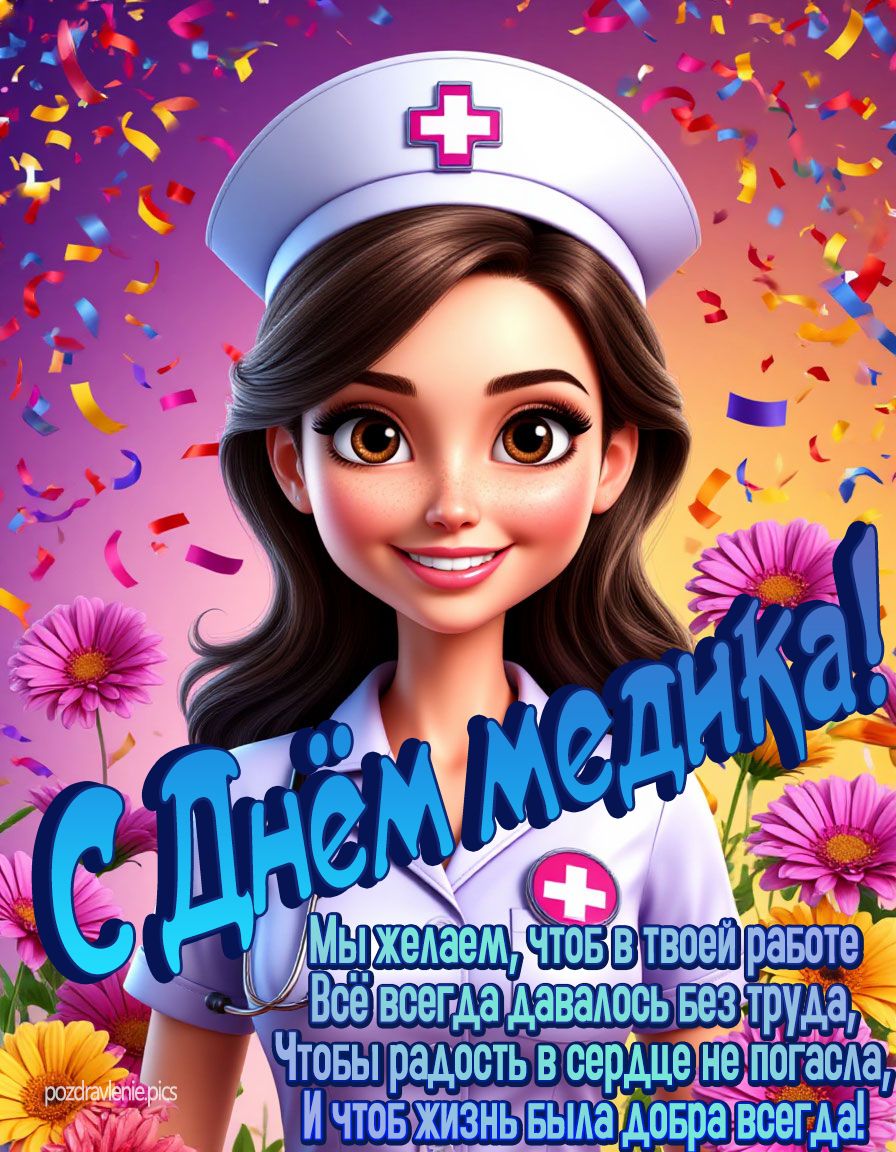 Открытка на день медика с красивой девушкой стих поздравление