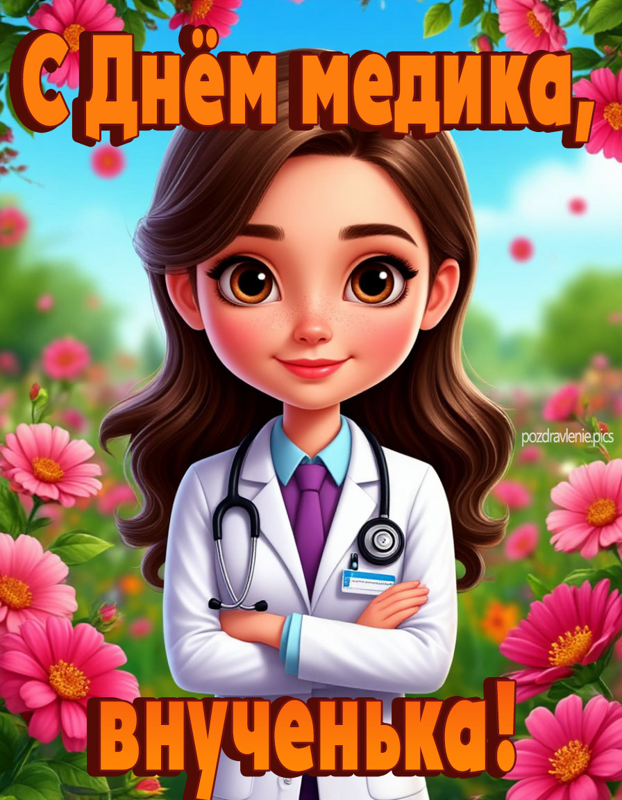 Открытка "с днём медика, внученька" от бабушки и дедушки