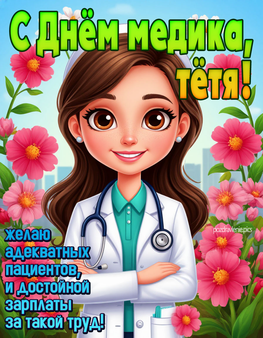Открытка "с днём медика, тётя" с пожеланием