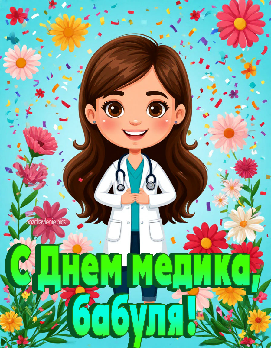 С днем медика, бабуля! Открытка яркая красивая для бабушки врача