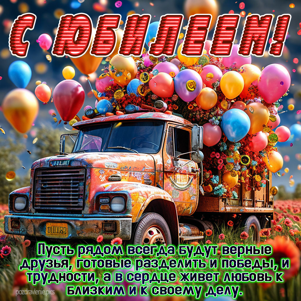 Поздравление С Юбилеем открытка дальнобойщику с пожеланием